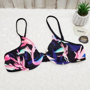 PINK Floral Swimsuit Bikini Top Black Pink Size Medium